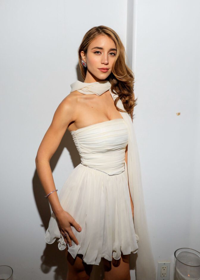 Caylee Cowan White Mini Dress Legs Cleavage