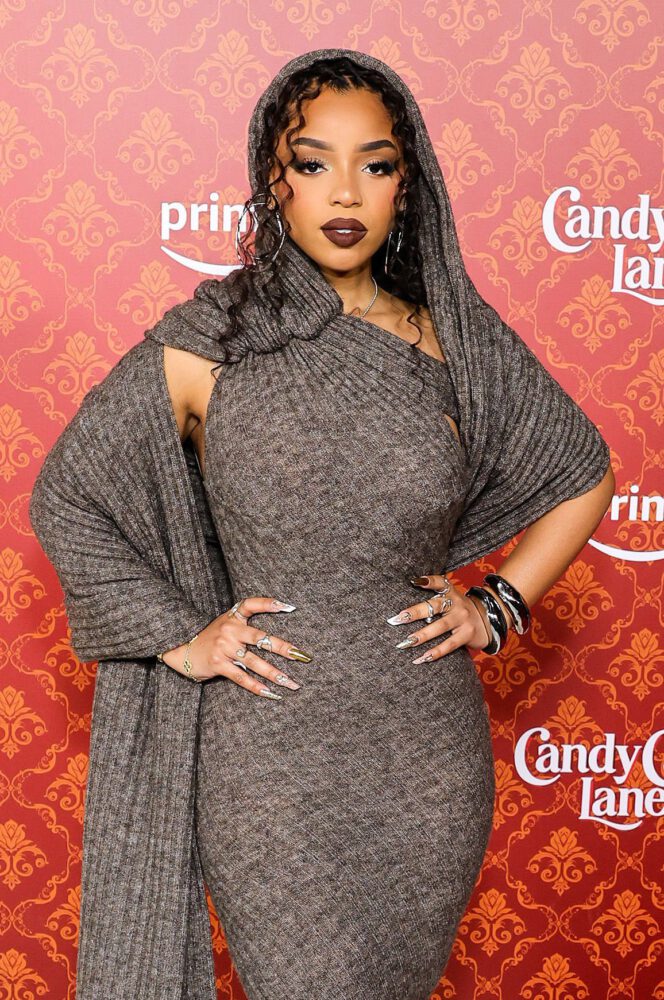 Chloe Bailey Candy Cane Lane Premiere Body Tight Dress