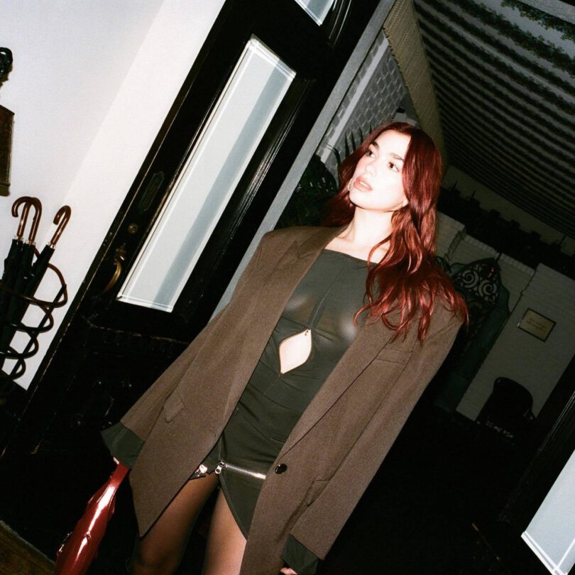 Dua Lipa Braless Black Dress See Through
