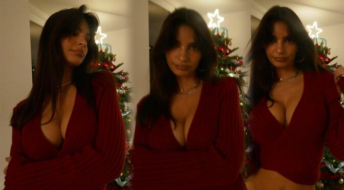 Sizzling Holiday Glam: Emily Ratajkowski’s Mesmerizing Christmas Cleavage Display
