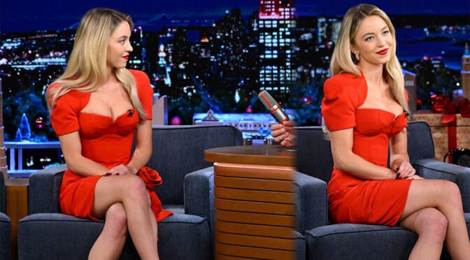 All Eyes on Sydney: Sweeney’s Entrancing Red Dress and Enchanting Cleavage on Tonight’s Show