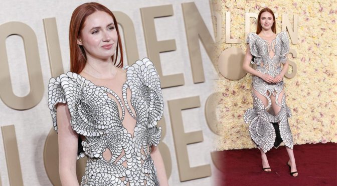 Jaw-Dropping Elegance: Karen Gillan’s Golden Globe Look with a Teasing Panty Peek!