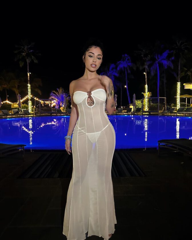 Malu Trevejo Sheer Dress Cleavage White Thong
