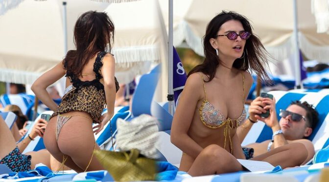 Emily Ratajkowski Stuns in Sexy Thong Bikini, Flaunting Spectacular Breasts and Perfect Ass in Miami Beach