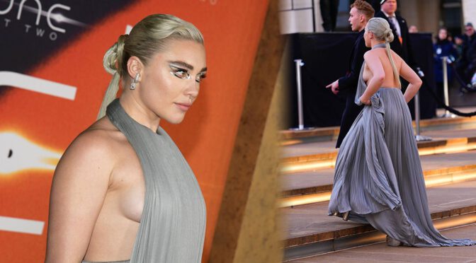 Florence Pugh Stuns Braless in Sexy Dress, Revealing Seductive Side-Boobs at Dune Part 2 Premiere