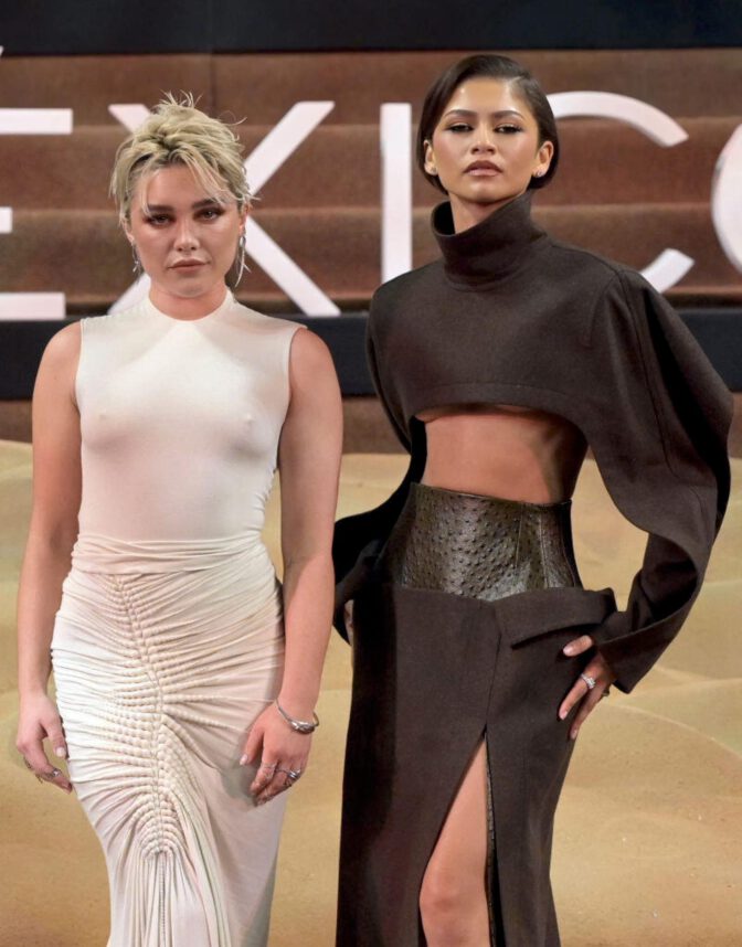Dune Part Two Premiere Braless Fashion Florence Pugh Zendaya