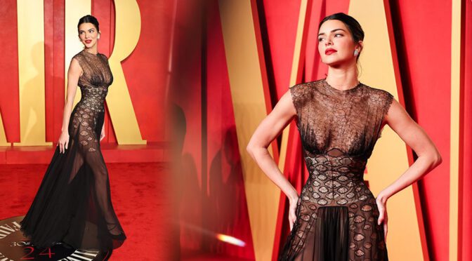 Kendall Jenner’s Jaw-Dropping Look at 2024 Vanity Fair Oscar Party: Sheer Elegance Unveiled