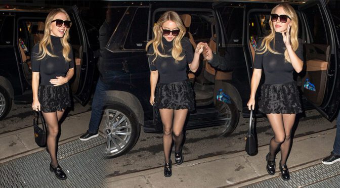 Busty Beauty Alert: Sydney Sweeney Stuns in Tight Top and Stockings in New York!