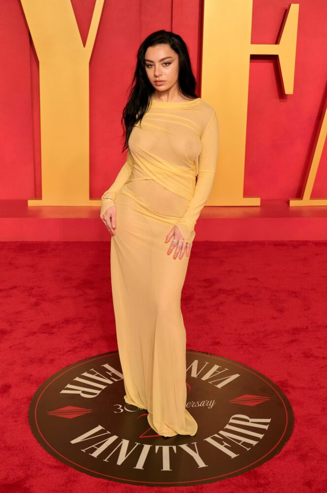 Charli Xcx Sheer Yellow Dress Bare Breasts Pierced Nipples