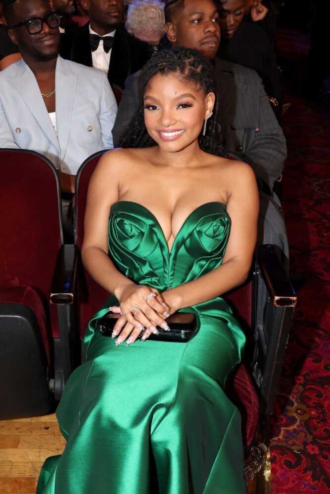Halle Bailey Low Cut Dress Big Boobs Cleavage