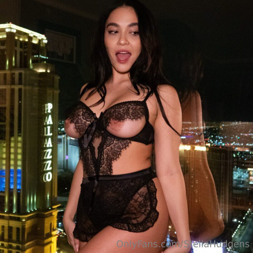 Stella Hudgens Poses Topless In Black Lingerie, Teasing With Sex Toys