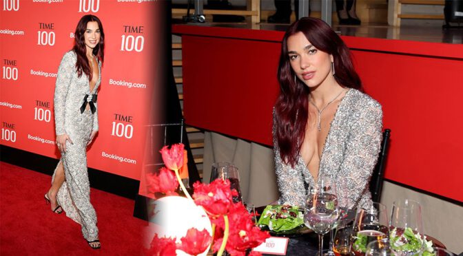 Dua Lipa Stuns in Braless Low-Cut Dress, Flaunts Boobs at Time100 Gala!