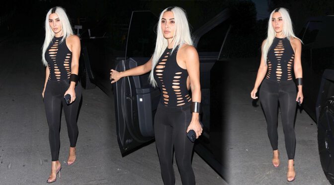 Kim Kardashian’s Sexy Beverly Hills Stroll: Skin-Tight Leggings and Busty Bodysuit