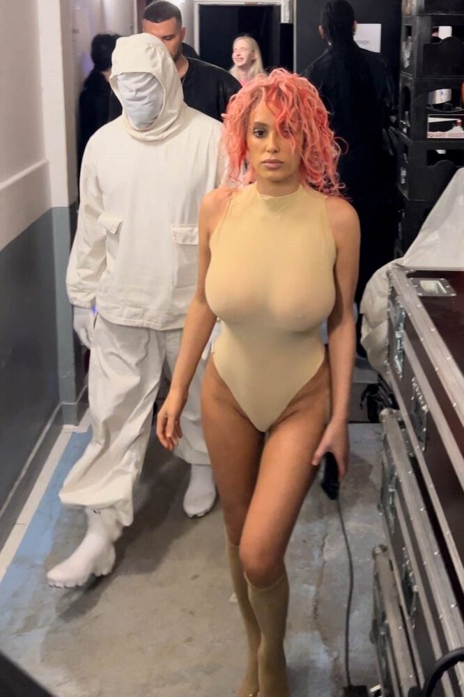 Bianca Censori Big Boobs Sexy Ass See Through Outfit Paris