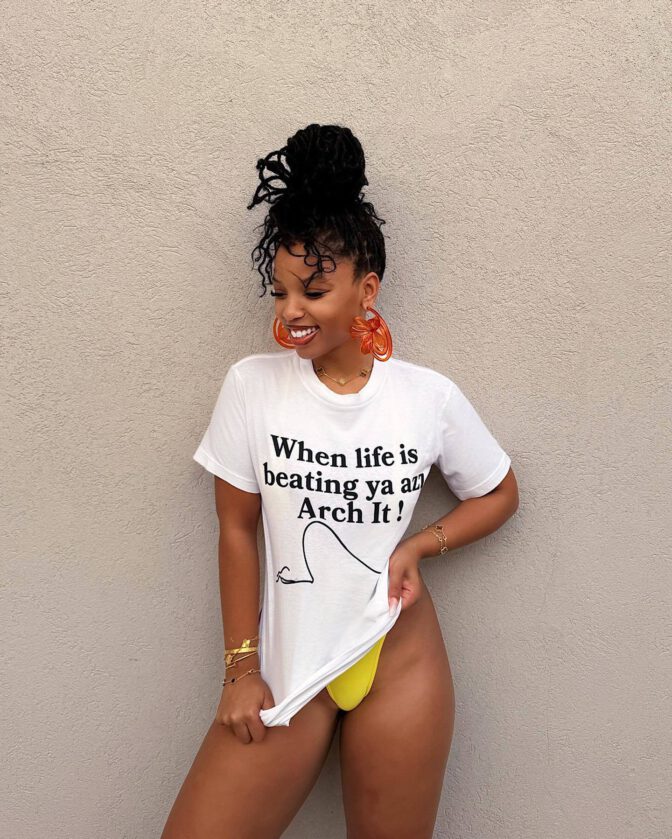 Chloe Bailey Revealing Yellow Swimsuit Perfect Breasts