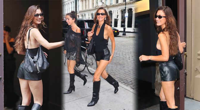 Bella Hadid’s Stylish Zero Bond Arrival: Black Shorts, Boots, and Beautiful Legs