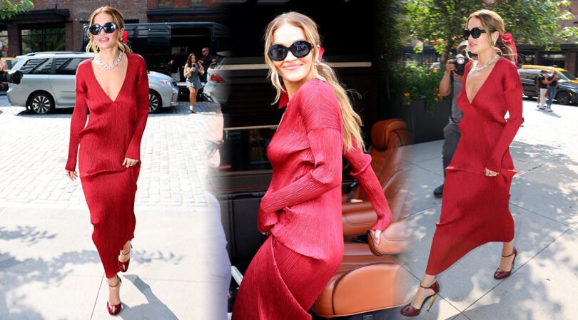 Rita Ora’s Bold Fashion: Red Dress & Alluring Braless Look