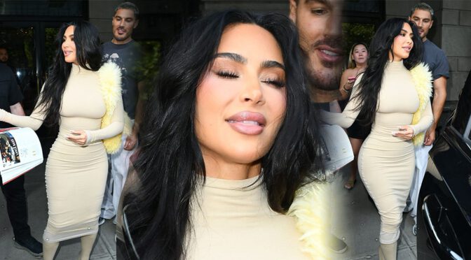 Kim Kardashian Flaunts Her Curvy Sexy Body in a Skin-Tight Dress!