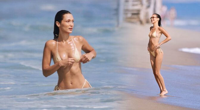 Bella Hadid’s Jaw-Dropping Body on Display in Tiny Bikini for Beach Day