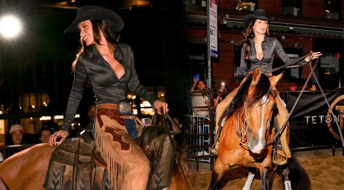 Bella Hadid Flaunts Cleavage in Sultry Cowgirl Outfit at Teton Ridge Event