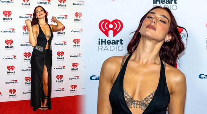 Dua Lipa Stuns with Elegant Cleavage-Baring Dress at iHeartRadio Music Festival