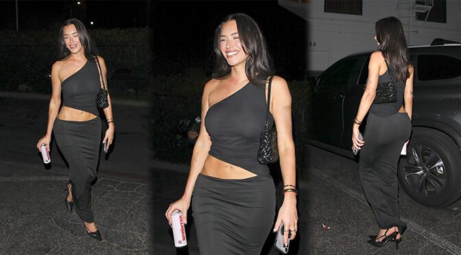 Anastasia Stassie Karanikolaou Flaunts Sexy Curves in Skin-Tight Black Dress After At Funke in LA
