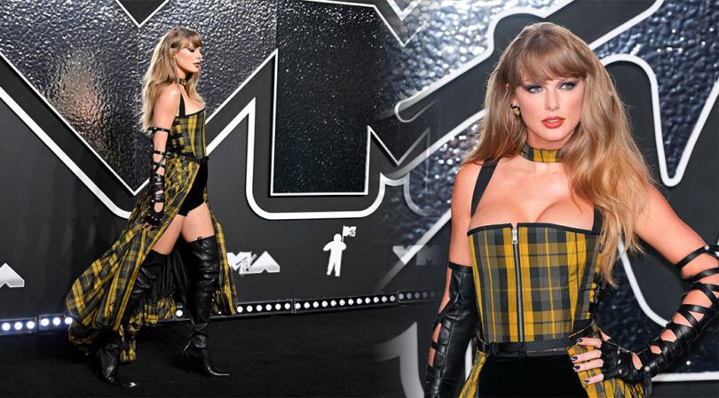 Taylor Swift Flaunts Her Sexy Side at MTV VMAs with Cleavage and Leggy Look