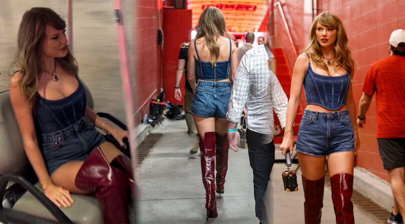 Taylor Swift Rocks Sexy Denim Shorts and Sizzling Thigh-High Boots at Arrowhead Stadium