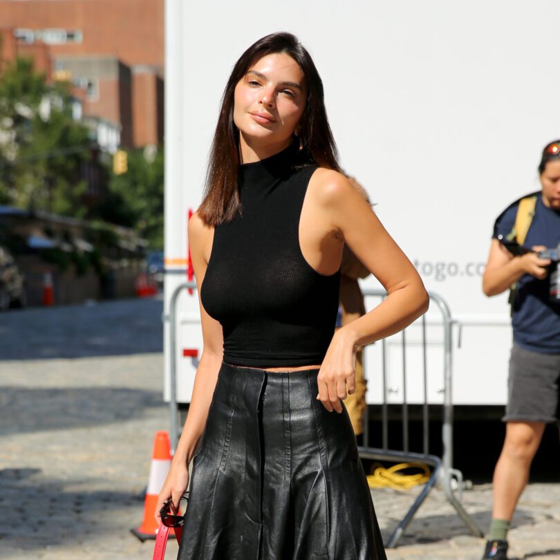 Emily Ratajkowski Braless Sexy Black Top Nyfw