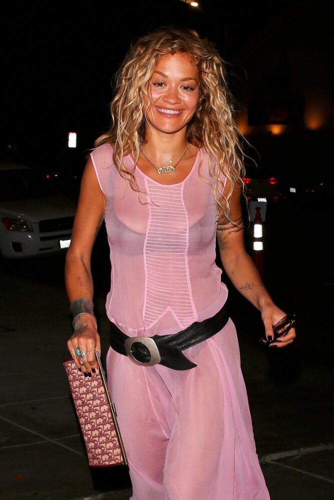 Rita Ora See Through Dress Black Bra Panties Booty