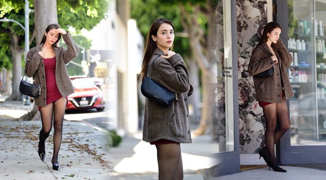 Caylee Cowan Heats Up L.A. in Sultry Mini Dress and Sheer Stockings