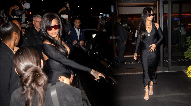 Rihanna Flaunts Killer Cleavage in a Sexy Black Dress for NYC Night Out