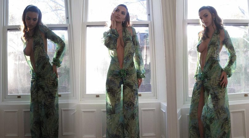Emily Ratajkowski Goes Braless in J.Lo’s Iconic Green Dress!