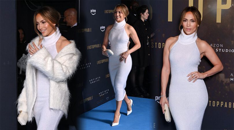 J.Lo Stuns in a Glamorous, Figure-Flattering Dress at UK Premiere of “Unstoppable”
