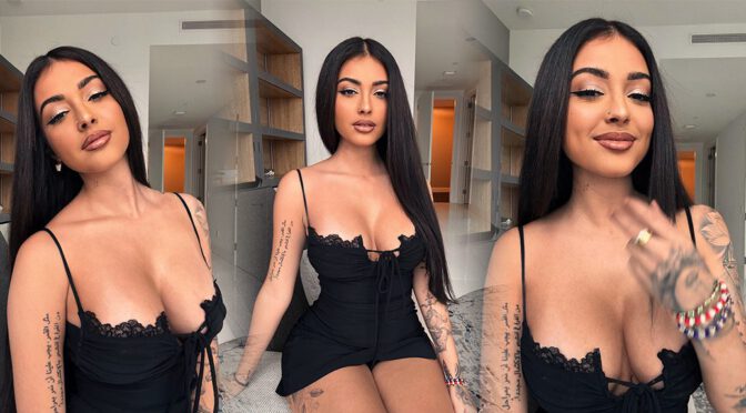 Malu Trevejo Stuns in Black: Flirty Cleavage & Panty Peek