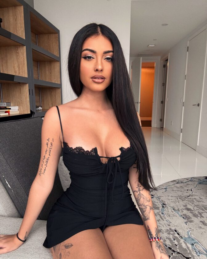 Malu Trevejo Black Dress Cleavage Panty Peek