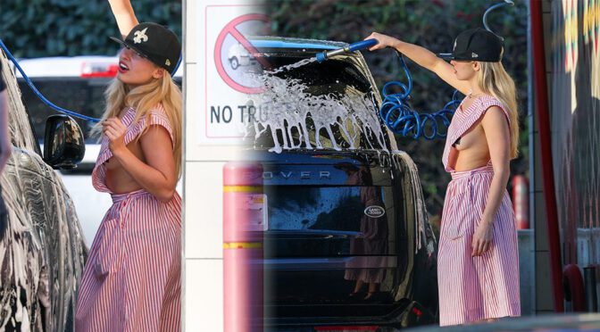Addison Rae Stuns with Bare Breasts and Nipple Covers at L.A. Car Wash