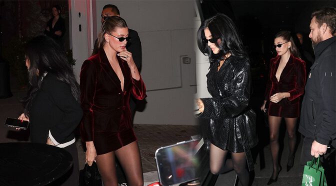 Hailey Bieber Turns Heads in Daring Look: Velvet, Stockings, and Sultry Glam!