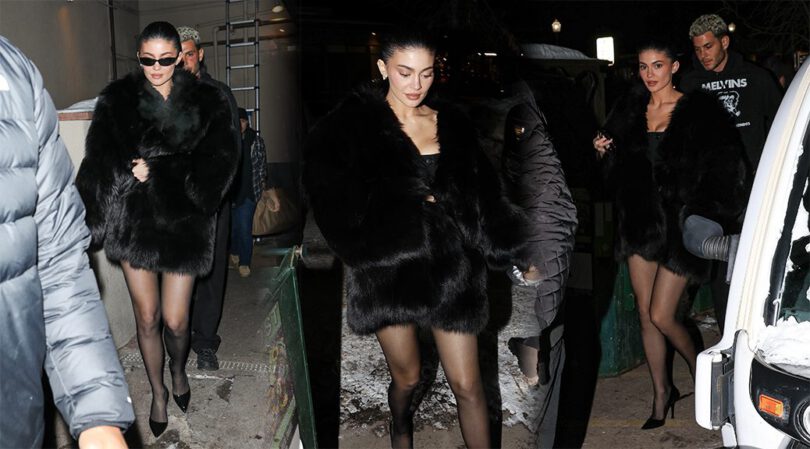Kylie Jenner Stuns in Sheer Stockings and Black Fur in Aspen