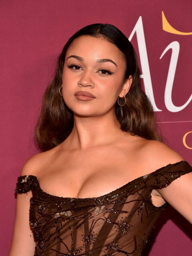Madison Bailey Sexy Cleavage See Through Dress Red