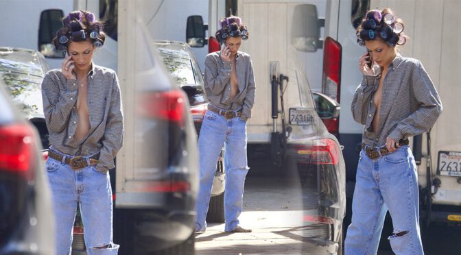 Bella Hadid Goes Braless and Teases Fans with Boobs on Beverly Hills Set