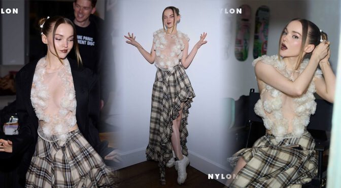 Dove Cameron Stuns in a Sheer Top & Plaid Skirt for Nylon Magazine
