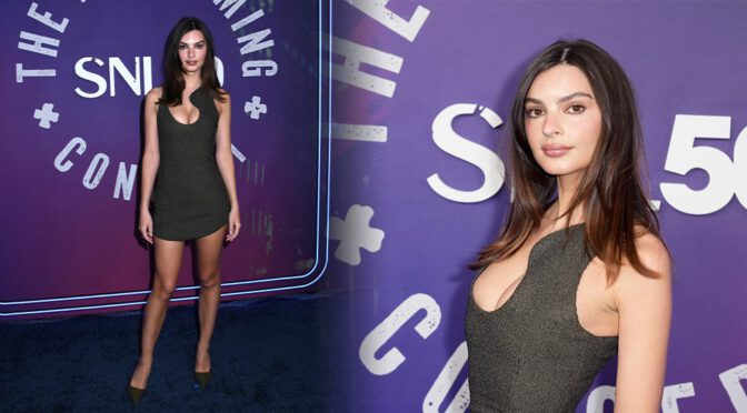 Emily Ratajkowski Dazzles in Sultry Mini Dress at SNL50 Celebration