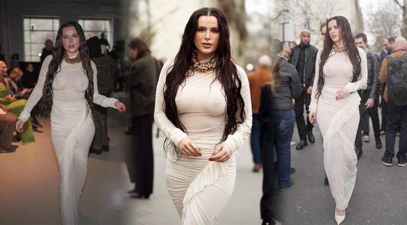 Bella Thorne Stuns Paris Fashion Week with Pierced Nipples & Sexy Curves in Completely See-Through Dress