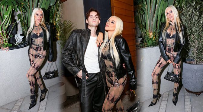 Cleavage Queen! Christina Aguilera Turns Heads in Skin-Tight, See-Through Look at LA Party