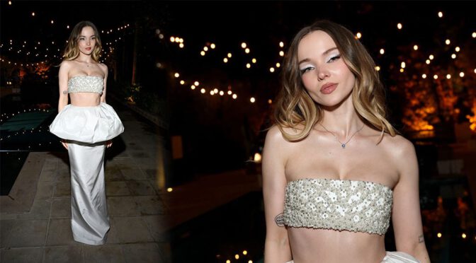 Dove Cameron Turns Heads in Daring Pearl Bandeau & Cleavage-Baring Skirt at Oscars Event!