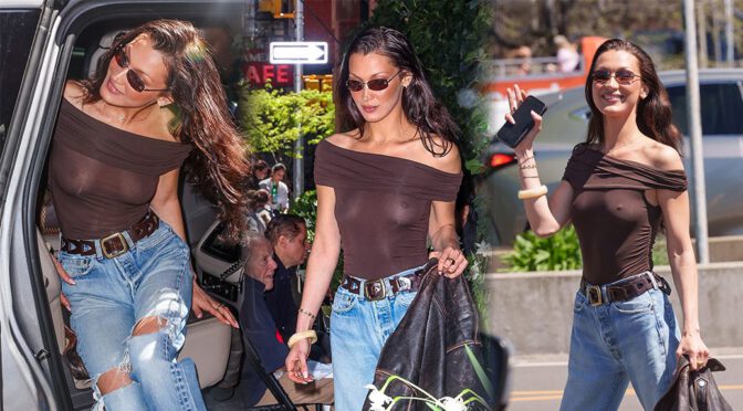 Bella Hadid Ditches Bra, Rocks Totally Sheer Top in NYC