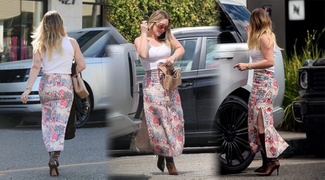 Hilary Duff’s Chic Floral Skirt and Boots Combo Wins the Day