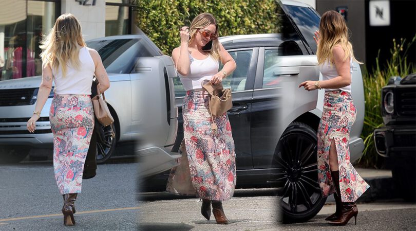 Hilary Duff’s Chic Floral Skirt and Boots Combo Wins the Day