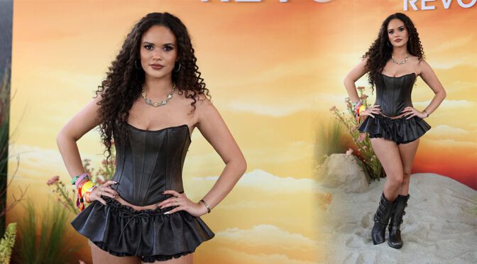 Madison Pettis Flaunts Her Long Legs in Leather Look at Revolve Festival